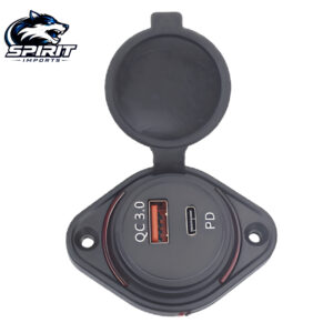 Cargador USB ovalado para auto y bus con Tipo C y QC 3.0